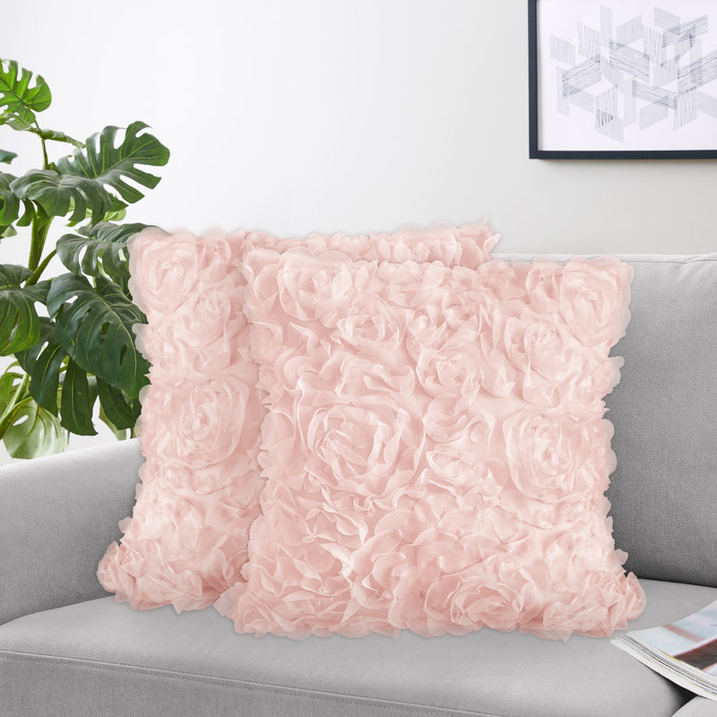 Sweet Jojo Designs Blush Pink Rose Collection Set Of 2 Decorative Accent Throw Pillows For The